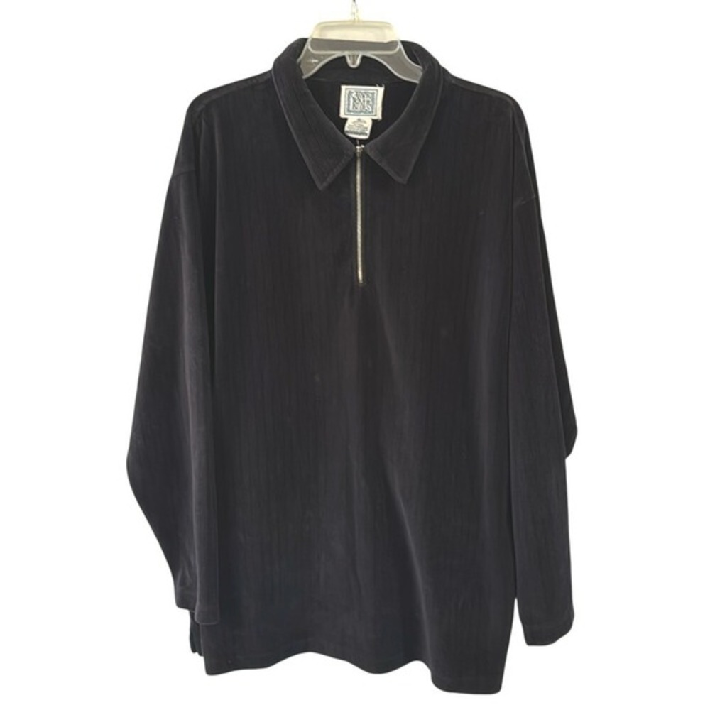 Y2K Corduroy Quarter Zip Pullover Black Cotton Canyon River Blues XL Men Vintage